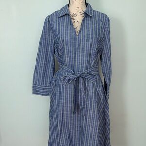 Tommy Hilfiger Blue and Green Striped Long Sleeve Dress